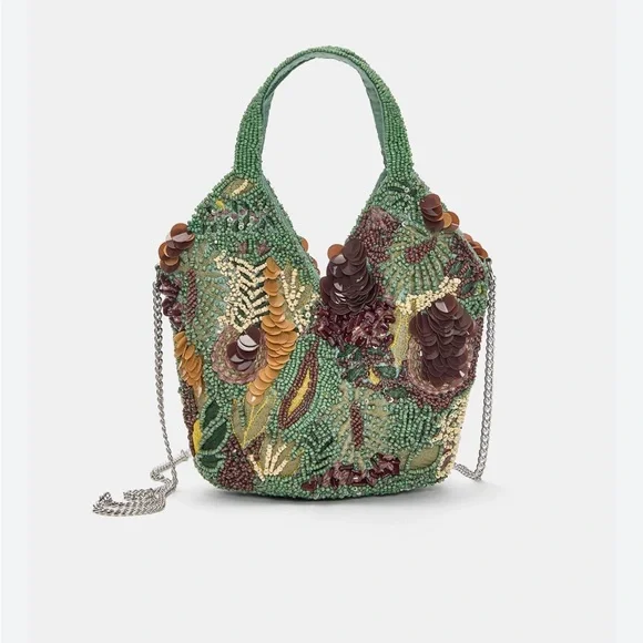 Pull&Bear Green and Brown Beaded Shoulder Bag - Picture 1 of 4